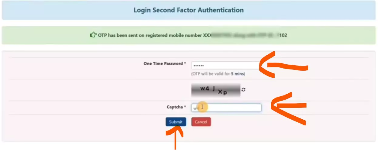 Enter OTP and Captcha Screenshot